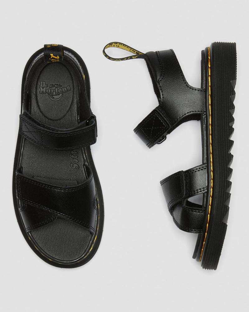 Black Kids' Dr Martens Junior Vossie Leather Sandals | CA 724JPQ